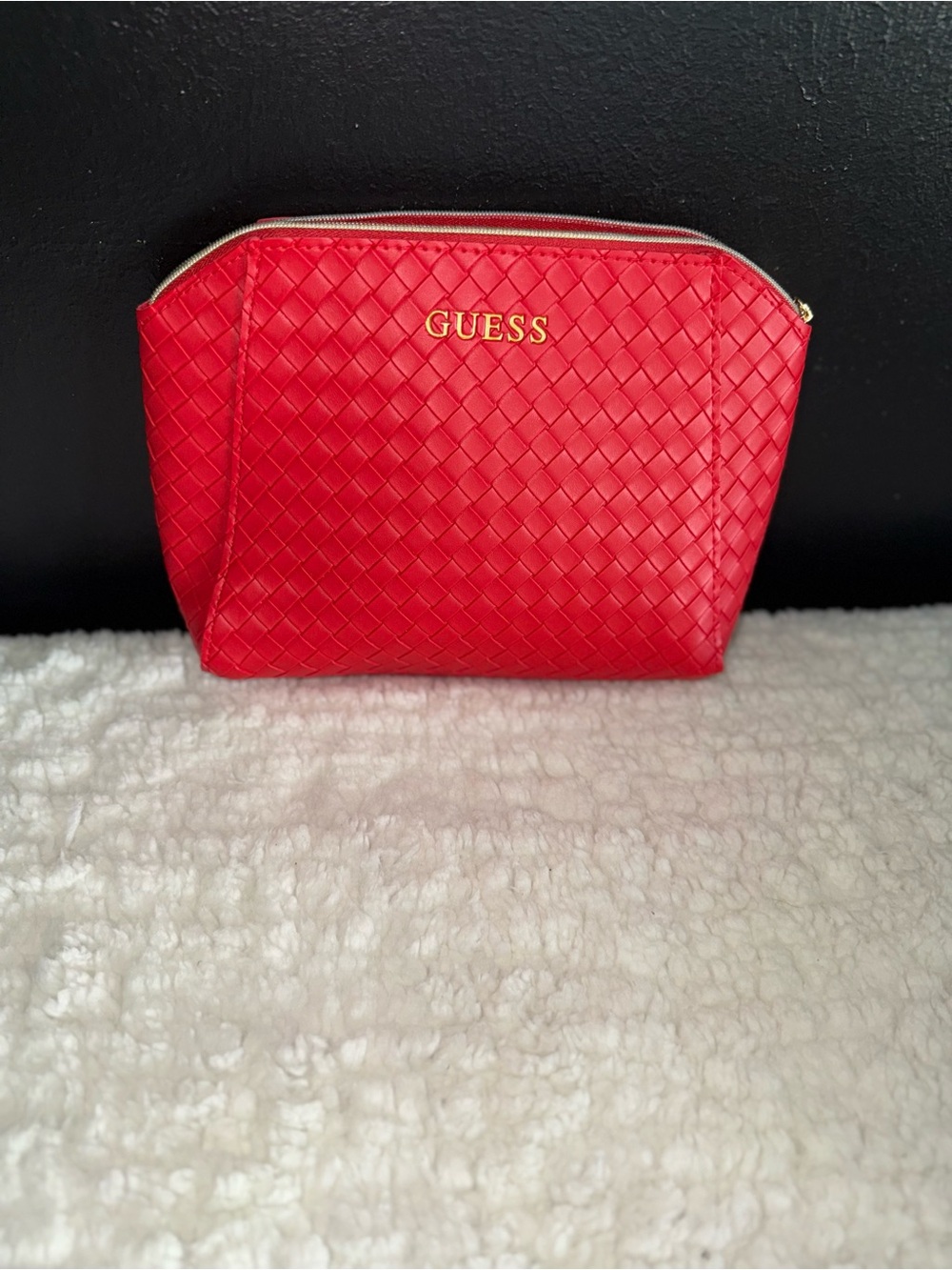 GUESS Red Woven Cosmetic Case with Gold Logo